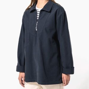 J. Peterman Fisherman Smock Navy Blue Cotton Shirt Small